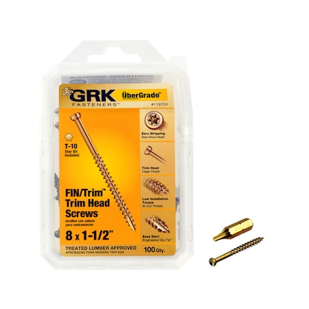 Itw Deck Screw, #8 x 1-1/2 in, Trim Head, 100 PK 119724